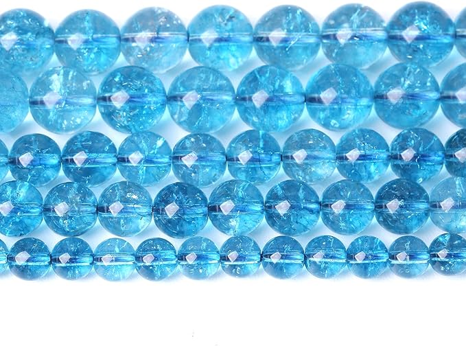 8mm 45PCS Blue Crystal Crackle Quartz Stone Spacer Round Loose Beads for Jewelry Making DIY Bracelet 15 inches Strand