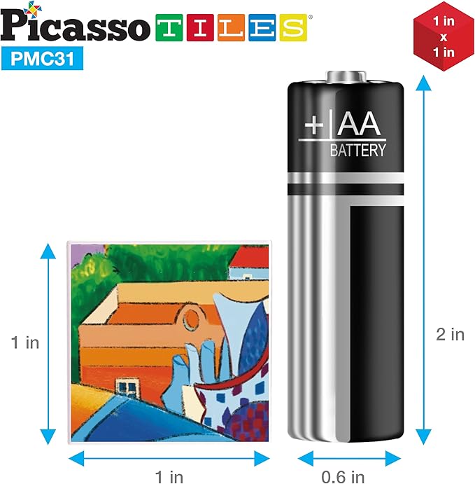 PicassoTiles 6-in-1 World Famous Painting Puzzles Magnetic Cubes Toy_Building_Block, Spain Park Guell, Paris Eiffel Tower, Greece Santorini & More for Kid, Educational Art for Boys and Girls