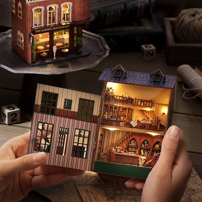 DIY Miniature House Kit, CUTEROOM Wooden Dollhouse Kit Mini House Making Kit with Furnitures, DIY Dollhouse Kit Birthday Gift (Magic Store)
