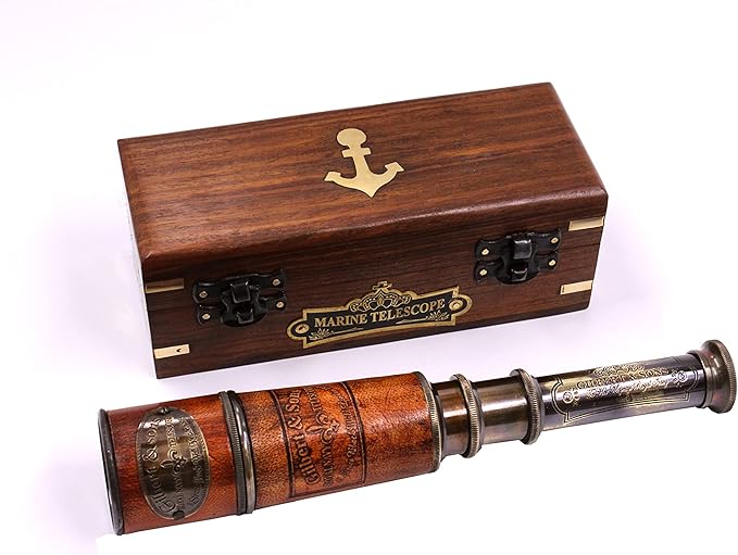 Handcrafted Brass Nautical Telescope | Vintage Replica Spyglass | Antique Nautical Collectible Decor | Functional 15-Inch Brass Telescope with Box
