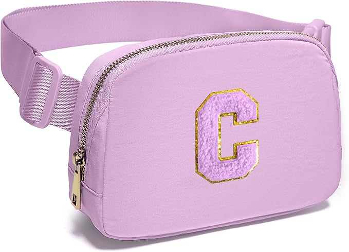 Gitus Gifts for 8 9 10 11 12 Year Old Girls Belt Bag Fanny Pack Crossbody Bags with Initial Letter Patch Cute Stuff Birthday Gifts for Teen Girls Women Personalized Trend Stuff (Lavender-C)
