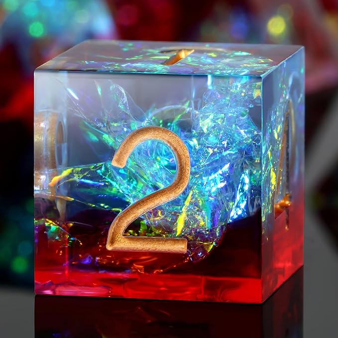 Shiny D&D Dice,DNDND Handmade Double Layers Sharp Edge Die with Gift Case for D&D Dungeons and Dragon Games (Red and Blue)