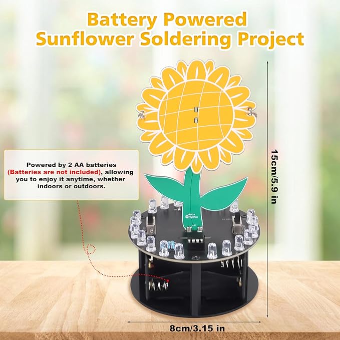 Sunflower Soldering Project, ICSTATION Light Chasing Sunflower Soldering Practice Kit with RGB LED Flashing Lights DIY Rotating Sunflower Electronic Kit for Teenagers School Students Education