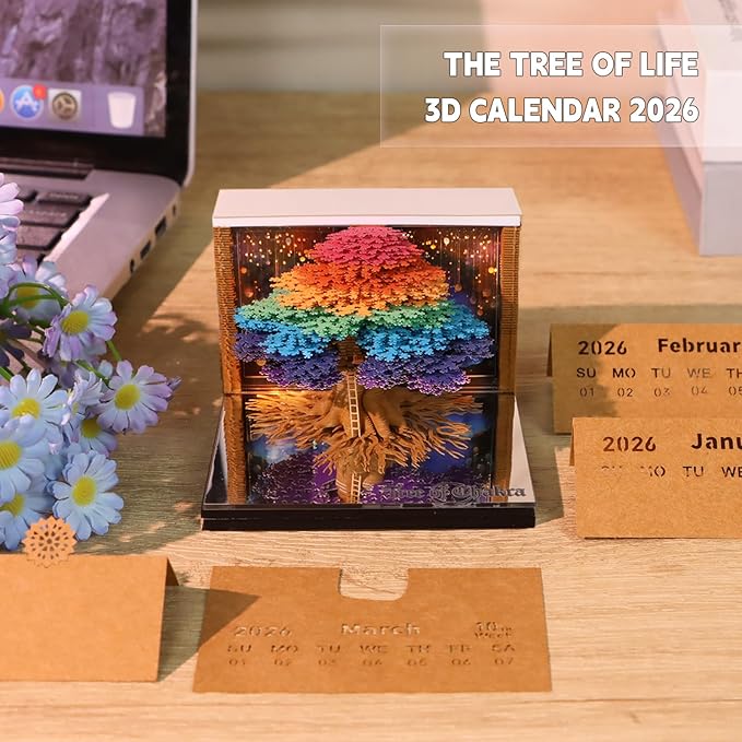 3d Calendar 2026,Hand Tear DIY Art 3d Calendar,Perfect Combination Of Artistic And Practical Design With Lights,Suitable For Note Taking,Decorative Ornaments,Holiday Gifts (colorful)