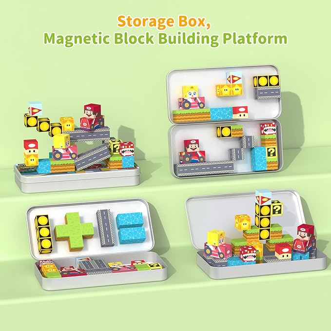 Magnetic Blocks-35 PCS Magnetic Cubes Magnets Building Blocks Toddler Toys for Age 3-4 5-7 6-8,STEM Sensory Toys Birthday Gifts for 3+ Years Old Boys & Girls (Racing Adventure)