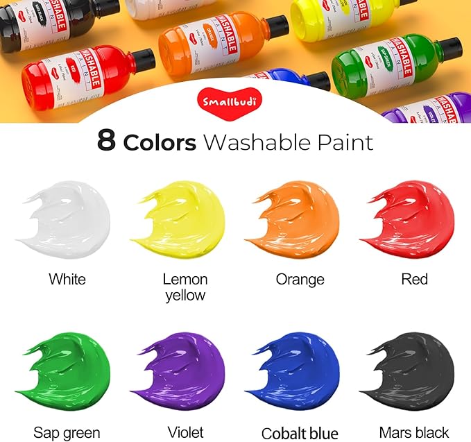 8 Colors Large Washable Paint Set for Kid (8.45oz,250 ml), Bulk Paint Supplies Non Toxic Children Tempera Paint for Art, Craft, DIY, Poster & Finger Paint, Face, School Home Classroom Party