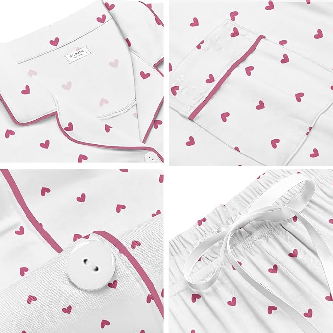 SWOMOG Womens Button Down Pajamas Set Short Sleeve Sleepwear Bride Soft Pj Lounge Sets XS-3XL