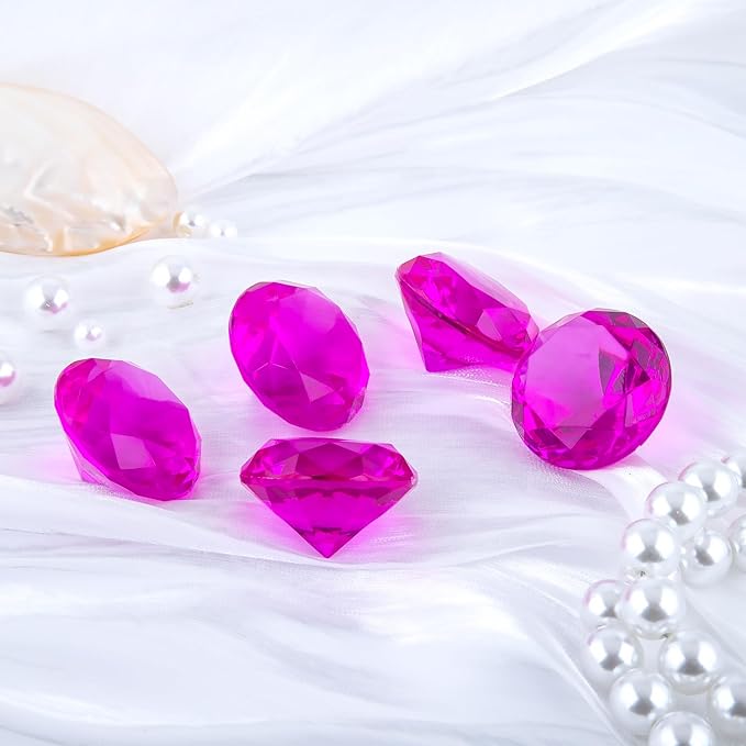 Niceup 26PCS Hot Pink Fake Diamonds Gem Toys, 1.5in Pool Diving Gems Acrylic Plastic Gemstones for Kids, Party Décor Jewels Treasure Hunt Hiding Sensory Bin Filler Toys Craft Supplies