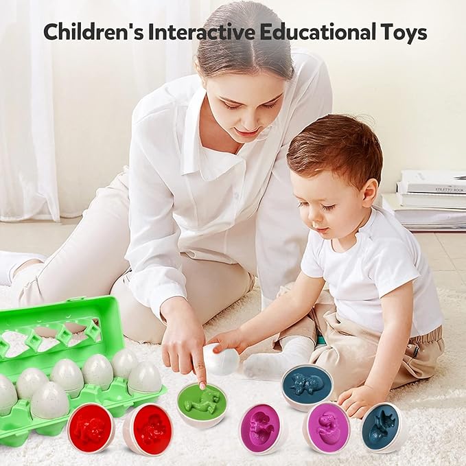 Skrtuan Easter Egg Toy for Toddlers - 12 Pcs Dinosaur Matching Eggs, Educational Gift for 1-3 Year Old Kids, Color & Shape Recognition Fine Motor Skill Montessori Puzzle