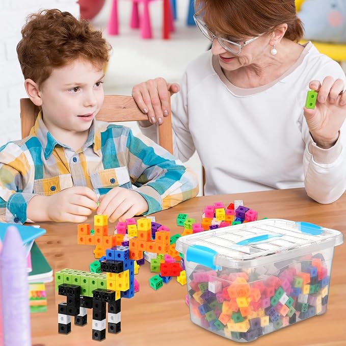 Jenaai 500 Pcs Math Learning Linking Cube with Storage Container Counting Cubes, Colorful Plastic Counting Blocks, Manipulatives Classroom Learning Supplies for Educational(Blue)