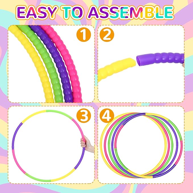 Sratte 8 Pcs Color Hoop Detachable Adjustable Hoop Exercise Ring Plastic Toys for Teens Games Gymnastics Dog Agility Equipment Party Decor, 4 Colors