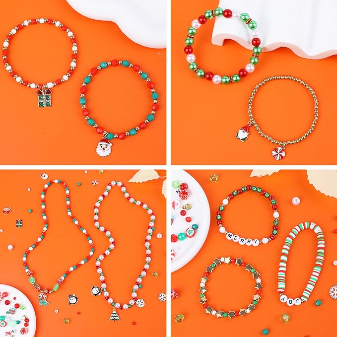 Christmas Beads,2600 PCS +Christmas Bracelet Making Kit Friendship Bracelet Kit with Clay Bead Pearl Letter Round Beads, Charms DIY Beads for Jewelry Making Crafts for Gifts