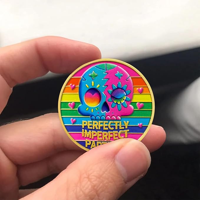 AtSKnSK Memento Mori Coin Momento Mori Coin Skull Coin Stoic Gifts Memento Mori Calendar Living Memento Mori Amor Fati Coin (Rainbow Skull Flower)