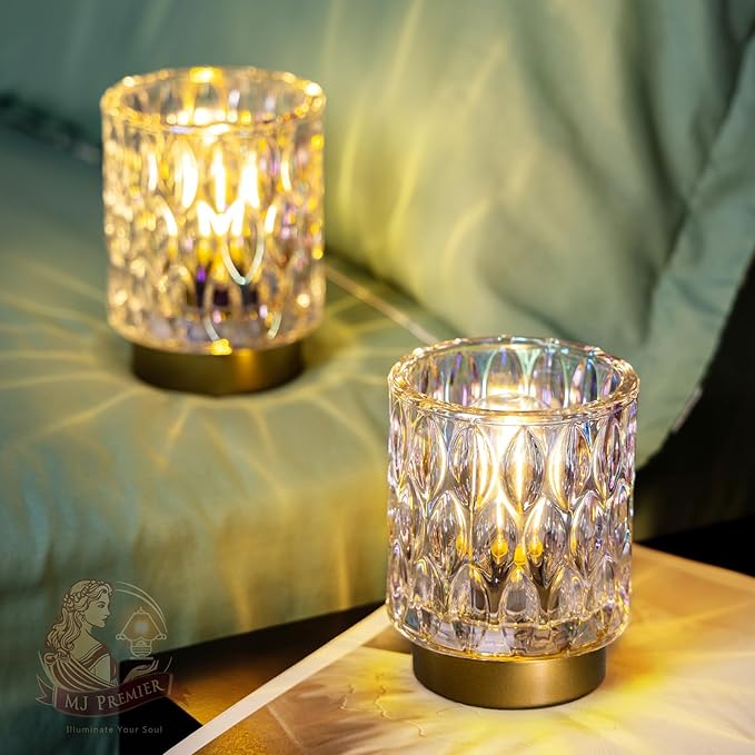 Battery Operated Table Lamps Timer, Mini Crystal Lamp for Area No Plug, Cordless Lamp with LED Bulb for Power Outage, Decorative Lamps for Tabletop/Corner/Entryway/Stairway/Bathroom/Fireplace (PEARL)