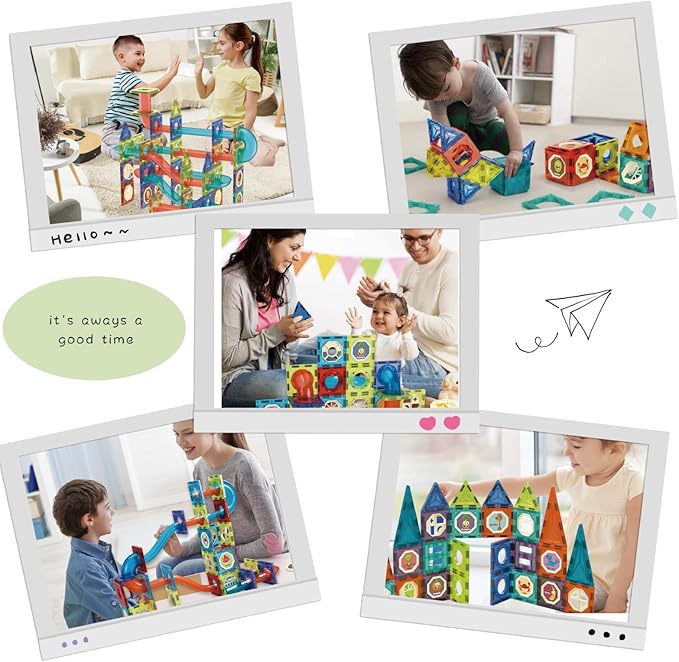 Magnetic Tiles Building Blocks Toys for Kids,144 PCS Magnet STEM Construction Set with LED Lights & Marble Run | Educational Learning Creative Gifts for Kids Ages 5-12 Boys and Girls