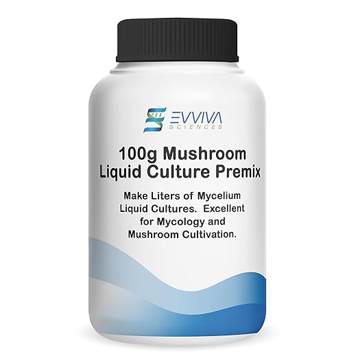 Mushroom Liquid Culture Premix 100 Grams - Evviva Sciences – Make Liters of Your Own Mushroom, Mycelium Liquid Cultures - Professional Lab Performance - Excellent for Mycology Projects
