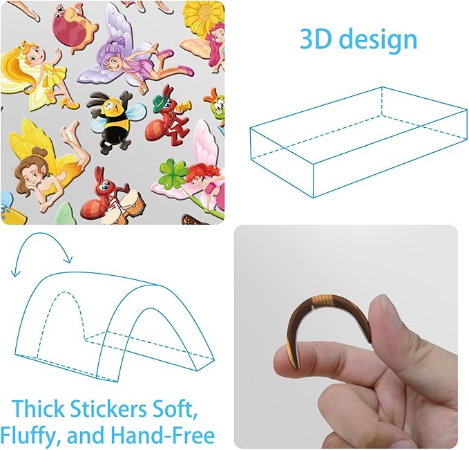 Dress Up Sticker Books for Girls Ages 3+, Reusable Puffy 3D Sticker Books for Toddlers, Include Princess Mermaid Fairy and Fashion Girl,Activity Book for Toddlers 3-5