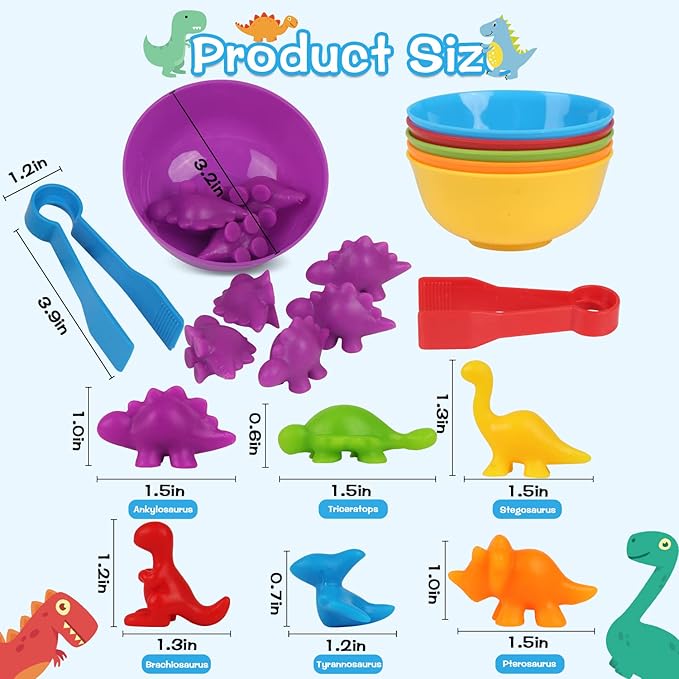 LOKIPA Counting Dinosaurs Toys Matching Game with Rainbow Sorting Cups, Color Sorting Set Preschool Learning Activities Education Toys for Toddlers Kids Ages 3 Years and Up