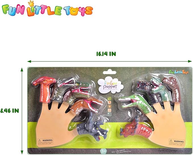 Fun Little Toys 10 Pcs Dinosaur Head Finger Puppets, Best Choice for Party Favors, Stocking Stuffers, Pinata Fillers and Goodie Bag Fillers