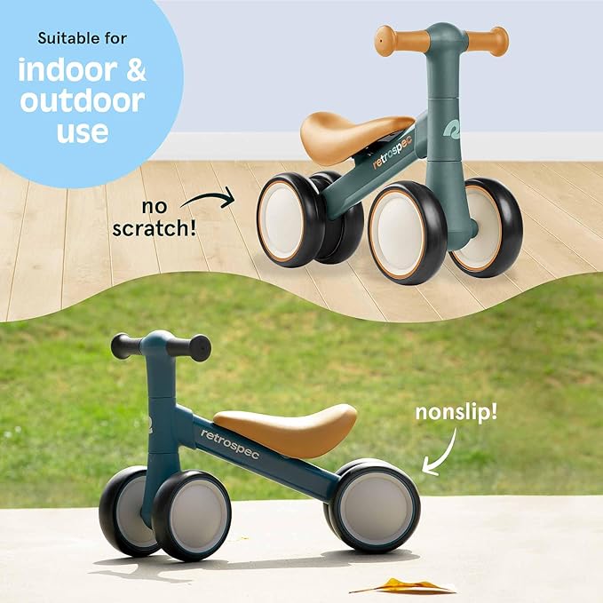 Retrospec Cricket 2 Baby Walker Balance Bike with 4 Wheels - Safe Learning Toy for Ages 12-24 Months - Scratch-Resistant Indoor Outdoor Toddler Riding Toy with Steering Limit & Soft Grips