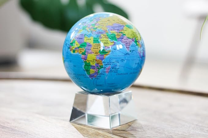 MOVA Globe – Blue Political Map 4.5” | Rotating World Globe Powered by Light | Educational Home Decor, No Batteries or Wires Needed