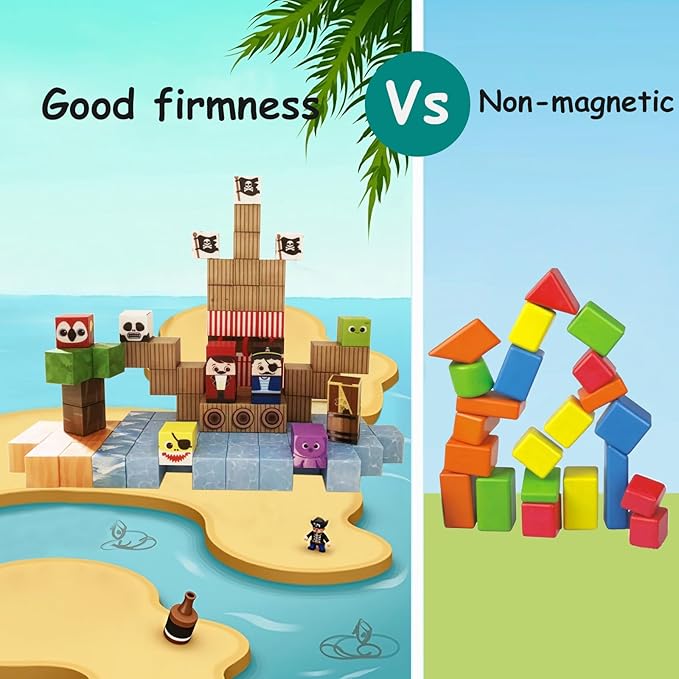 Magnetic Blocks Pirate Ship Magnet Cubes 100Pcs Montessori Building Block Sets STEM Sensory Construction Toys for Boys Girls Ages Kids 3-12 Birthday Party Gifts