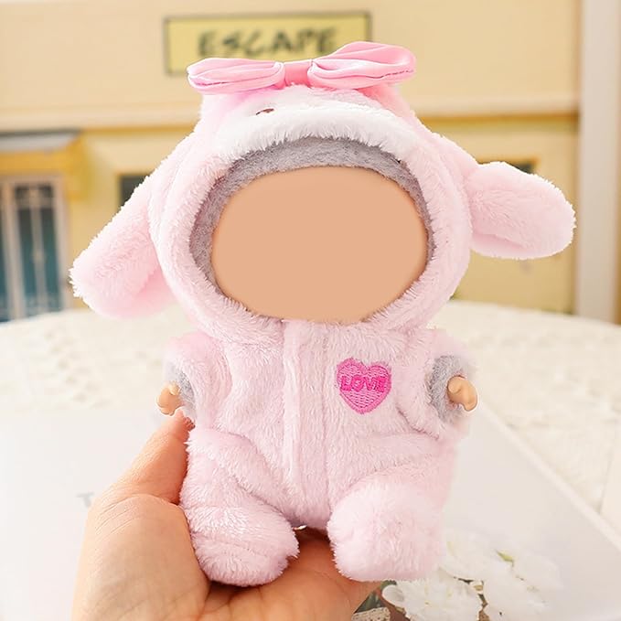 17CM Doll Clothes Set Big Ears Pink Jumpsuit, Fashion Cute Dress-Up Clothes for Doll Accessories Outfit(No Doll Included)(LBB Clothes 4)