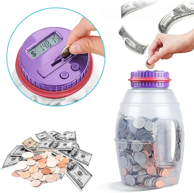 X-Large Piggy Bank for Adults Kids, Vcertcpl Digital Coin Counter Jar Money Counting Bank with LCD Counter, 2.8L Capacity Totals up Your Savings, Change Counter Coin Bank Designed for All US Coins