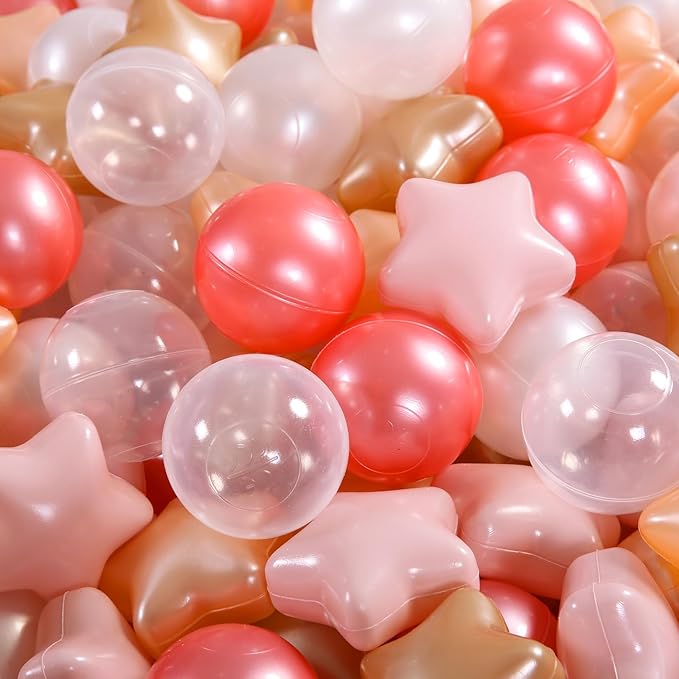 Ball Pit Balls Pack of 100 200 500 - Star and Round Set BPA Free Phthalate Free Non-Toxic Crush Proof Play Balls Soft Plastic Balls for Toddlers Baby Kids Birthday Pool Tent Party