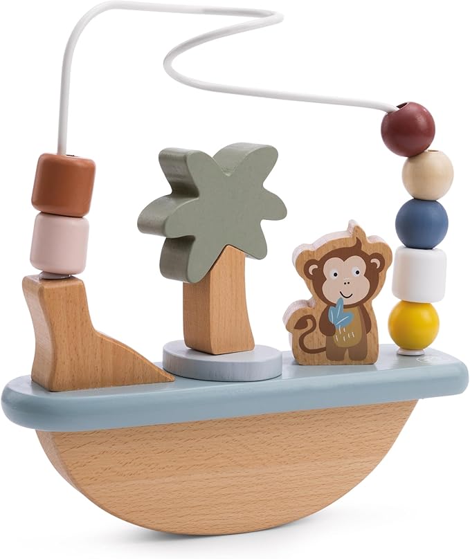Speedy Monkey Rocking Beads Maze – Soft Colored Wooden Monkey Bead Maze, Gently Rocks and Twists, 7 Beads for Dexterity and Coordination, Non-Toxic Paint, Ideal for Kids 1-3 Years, Educational Toy