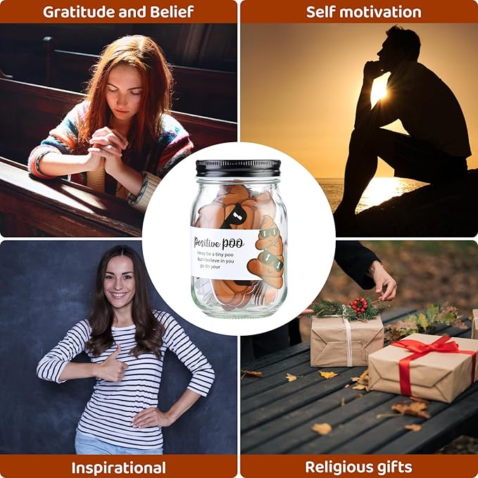60 PCS Positive Poo Cards Jar, Emotional Support Jar, Poo Affirmation Cards, Inspirational Gifts for Women, Cheer Up Gifts, Funny Positive Gift for Women, Teen Girl
