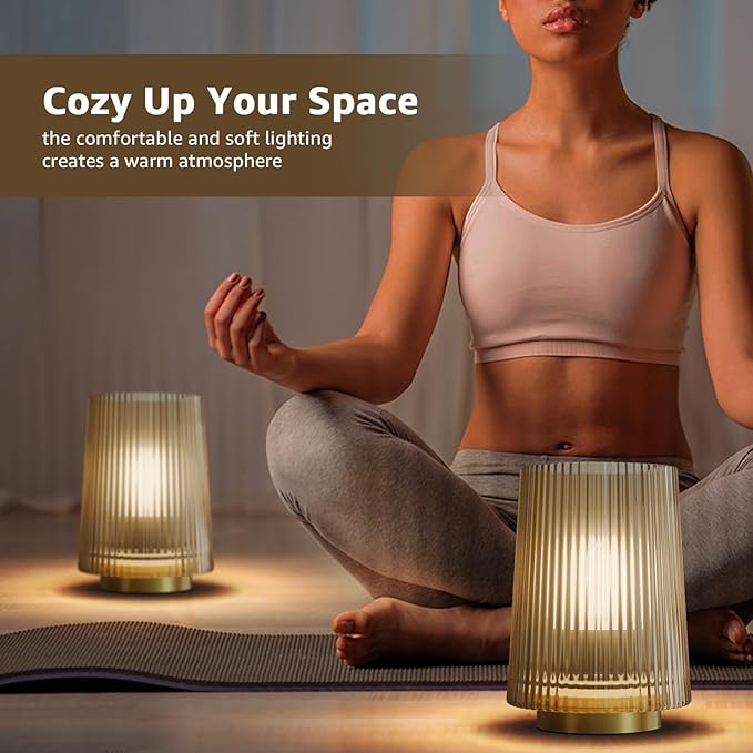 Dolita Battery Operated Glass Lamp, 2-Pack Small Table Lamps with Timer, Bedside Lights for Home Decor Living Room, Office, Bedroom