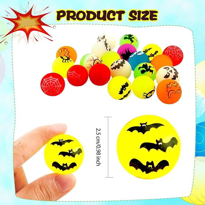 108 Pcs Halloween Glow in The Dark Bouncy Balls Mini Glow Bouncing Balls Halloween Eye Balls Bulk for Kids Halloween Trick or Treat Party Favors Goodie Bags Fillers, Random Style