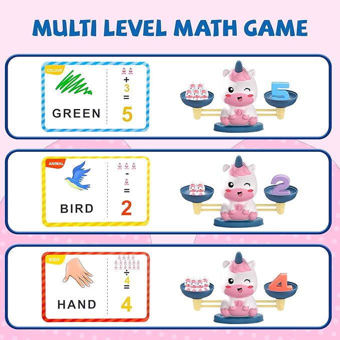 Snugzy Unicorn Balance Counting Toys Math Games Kindergarten Learning Games Kids Balance Scale Educational Toys Gifts for 3 4 5 Year Old Boys Girls