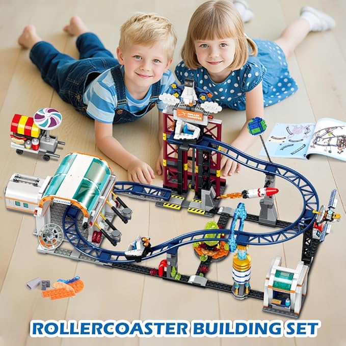 Space Roller Coaster Building Sets - Rollercoaster Building Toy with Rocket, Lift Platform, Satellitesr, Carriage, Food Cart, 926PCS Space Adventure Park for Adults Teens Kids Boys Ages 8-12