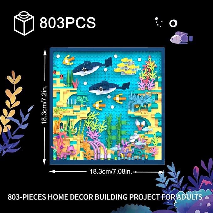 Micro Brick Ocean World Building Set, 3D Wall Art Home Office Decoration or Table Display, Creative Building Craft Set, Ideas Gift Building Toy for Adults,Teens Ages 8+ Kids