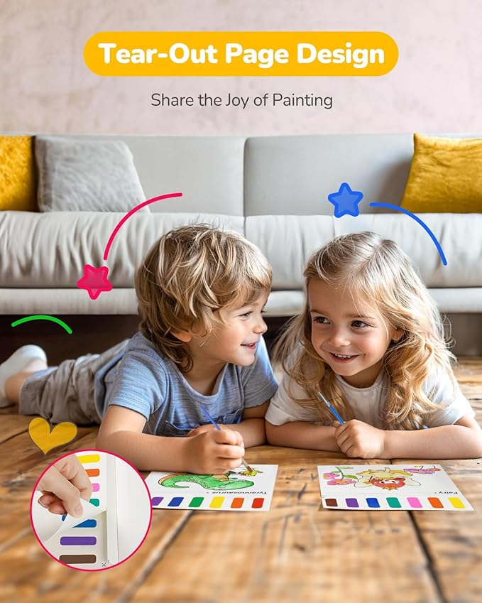 TECJOE 3 Pack Paint With Water Coloring Books for Toddlers, Watercolor Paint Set with 6 Brushes, Painting Activity for Kids Ages 4-8, Christmas Gift arts & Crafts Toy, Princess, Dinosaur & Forest