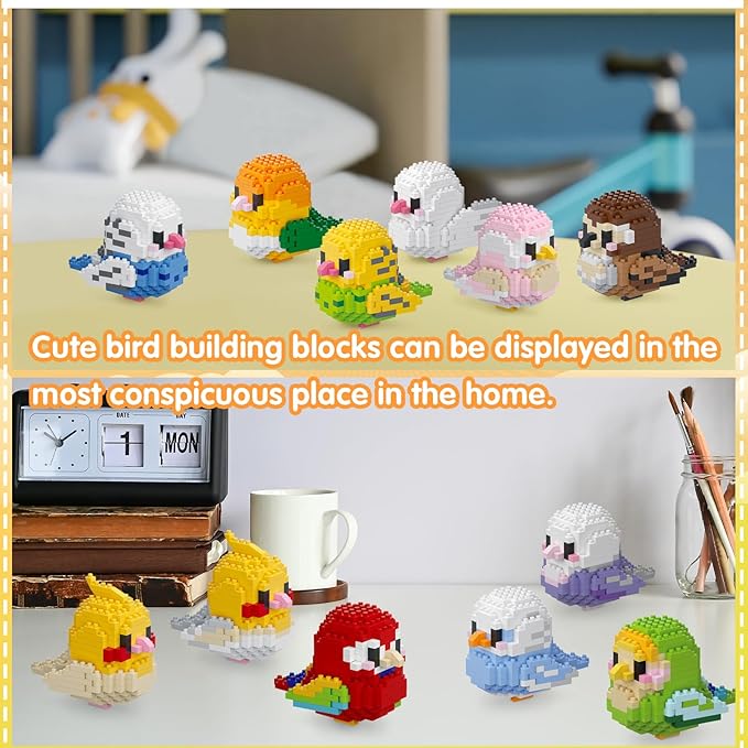 12 Styles Mirco Mini Parrot Building Block Sets, Colorful Small Birds Building Bricks Kits, Not Compatible with Lego Bird, Cute Animals Toys Party Favors Christmas Gift for Kid