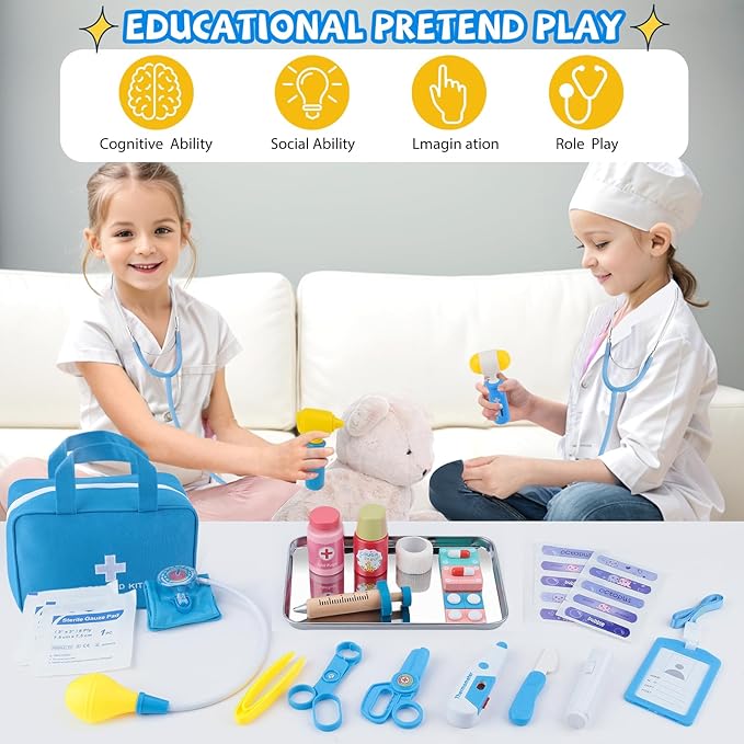 Doctor Kit for Kids, 36 Pcs Doctor Play Set kit for Toddlers 3-5 with Medical Storage Bag & Real Stethoscope, Medical Kits Doctor Toys, Fun Doctor Role Playing Game Gift for Kids Toddlers