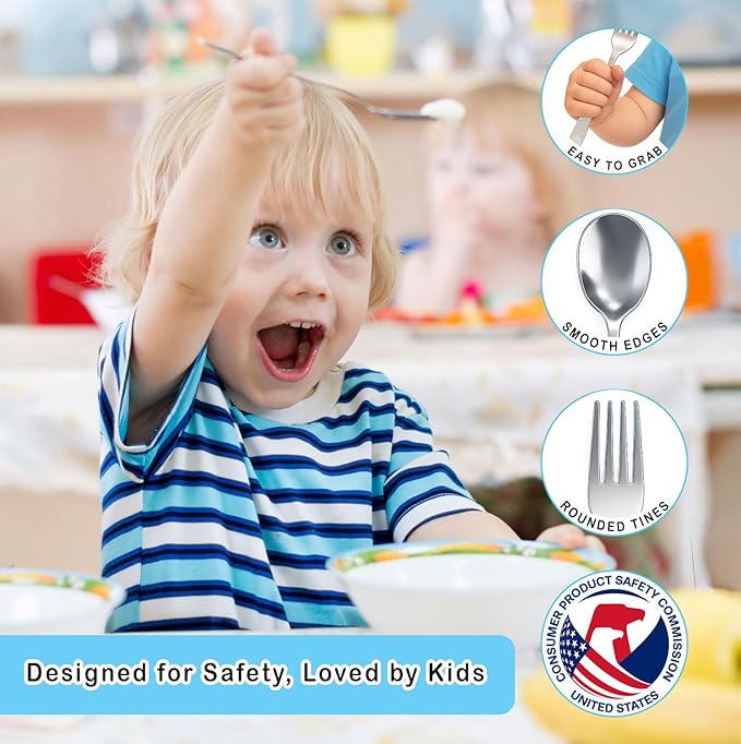 CHILLOUT LIFE Stainless Steel Kids Silverware Set 24 Pieces (2 Pack of 12) - Child and Toddler Safe Flatware - Kids Utensil Set - Metal Kids Cutlery Set (Includes 12 Small Kids Spoons & Kids 12 Forks)