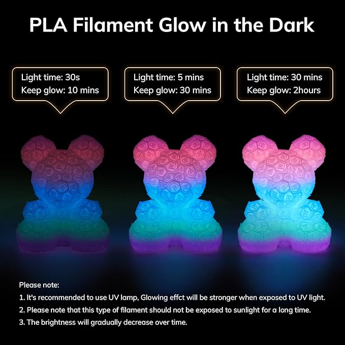 AMOLEN PLA Filament Glow in The Dark, Rainbow 5M Pink, Purple, Green, Blue, Multicolor Fast Change 3D Printer Filament 1.75mm, Best with UV Lamps, 1KG Spool (2.2lbs), Dimensional Accuracy +/- 0.02 mm