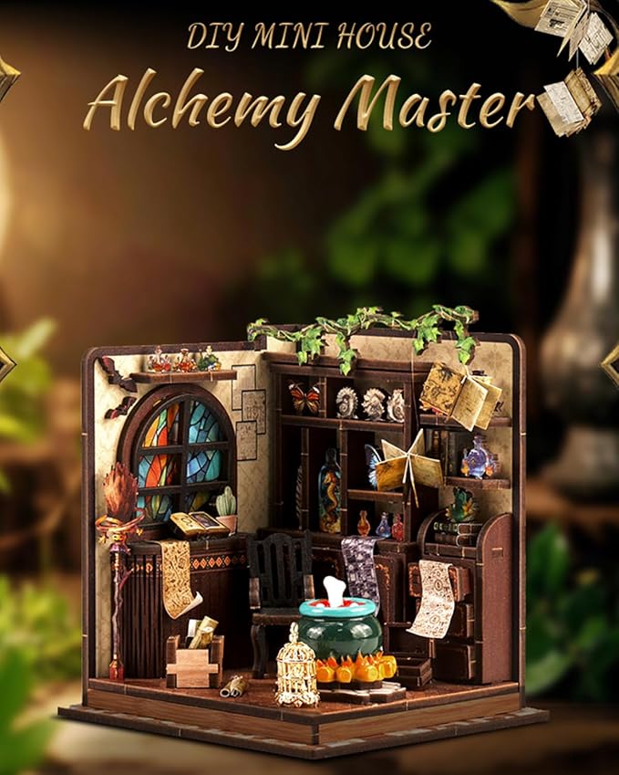 Book Nook Kit - DIY Miniature House Dollhouse 3D Puzzles for Adults and Teens - Gifts for Family and Friends Bookshelf Decor Tiny House Model Build with LED Light (AW01-002)