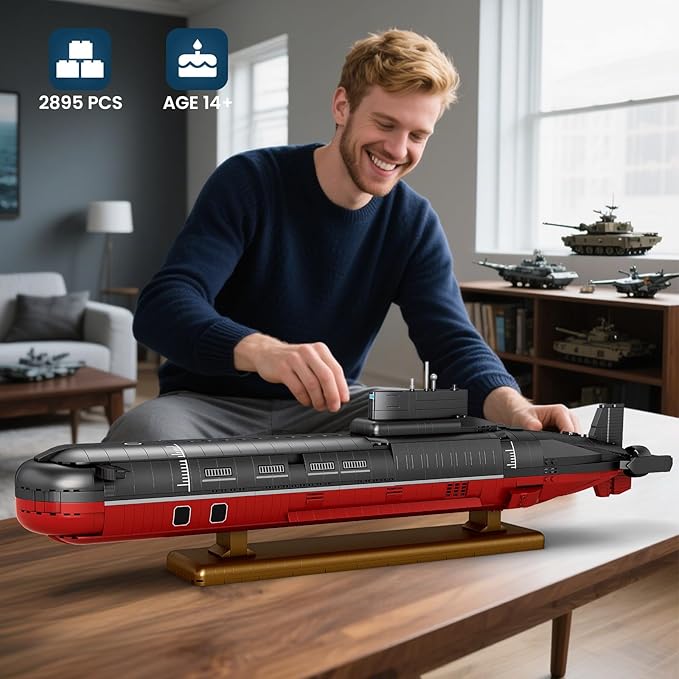 Reobrix Nuclear Submarine Building Sets for Adults, Typhoon-Class Nuclear Submarine Model Kit, History Collectible Decor, Military Toy Gift for Men