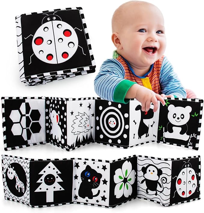teytoy Baby Toys 0-6 Months, Black and White High Contrast Sensory Newborn Toys, Baby Soft Book for Early Education, Infant Tummy Time Toys, Baby Newborn Essentials Must Haves