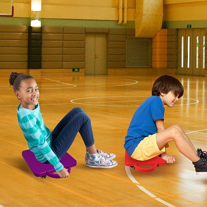 GSE Games & Sports Expert Gym Floor Scooter Board with Handles, Sitting Scooter for Kids Indoor Play Equipment, Fun Scoot Board with Non-Marring Plastic Casters for Children