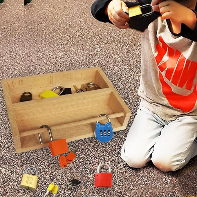 Montessori Lock and Key Toy Set for Toddlers, Educational STEM Lock Toys Matching Games Set with Wooden Tray for 3-5 Year Old Kids