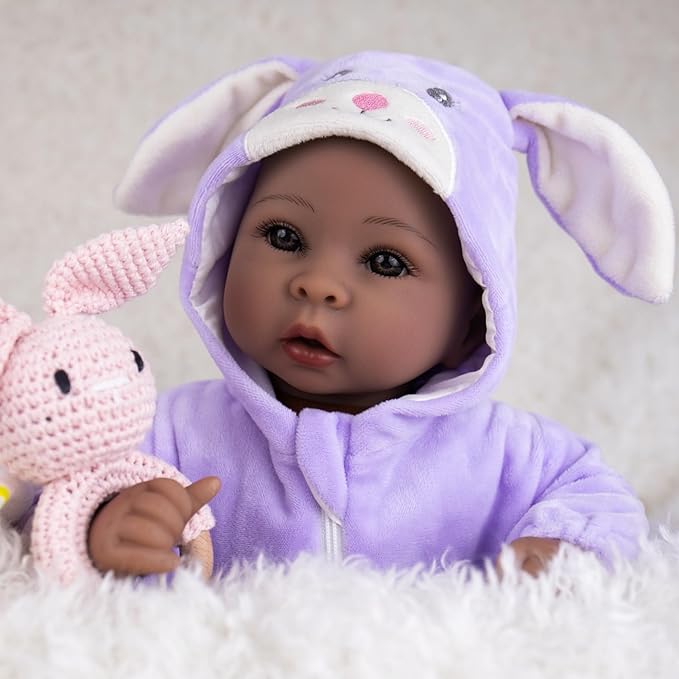 Aori Black Baby Dolls Realistic,17-inch Lifelike Soft Body Baby Girl That Look Real with Feeding Kit Included, Ideal Gift for Kids, Birthday, Pretend Play