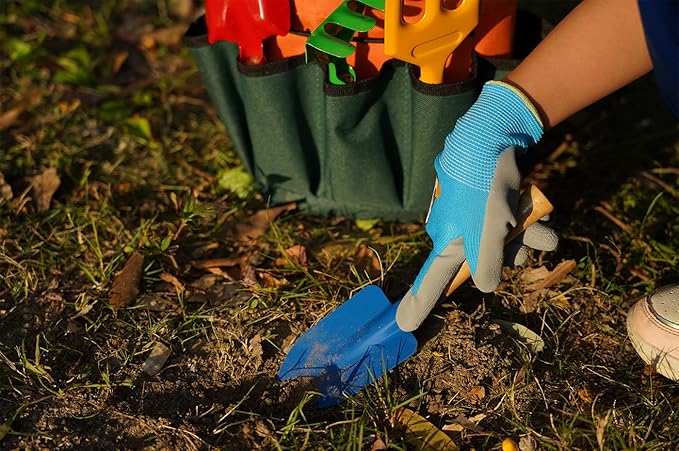Kidz Gardening Tool Set – Gardening Tools Kit Includes Shovel, Rake, Fork Trowel, Children'z Garden Kit with Sun Hat, Apron, Gloves, Tote Bag, Sprayer and Bucket, Outdoor Play Toyz Gift for Kidz