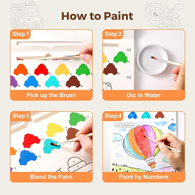 Paint with Water Books for Toddlers, Mess Free Watercolor Painting Activity for Kids Ages 1-3, 2-4, 4-6, Art Craft Coloring Gift with Brush, Airplane Travel Activities for Toddlers, Transportation