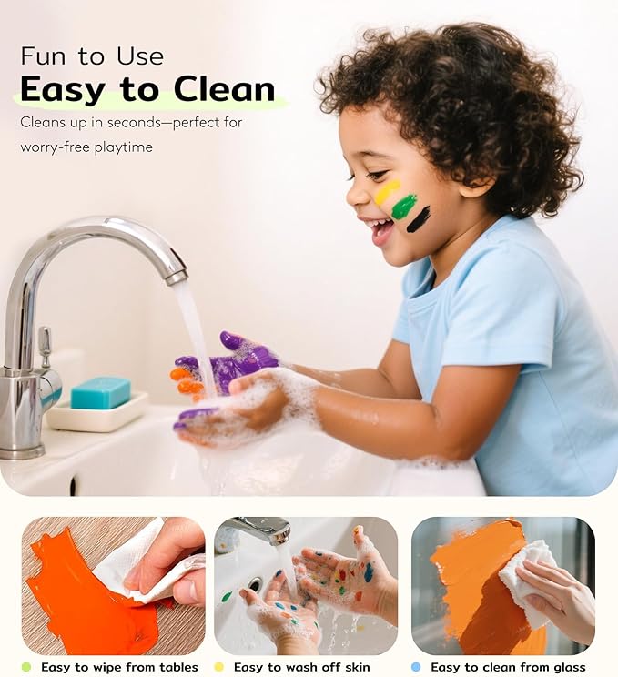 TMOL Washable Finger Paint for Toddlers, 27 PCS Non-Toxic Finger Paints, 12 Vibrant Colors (1.21fl oz), Baby Paint for Hand and Feet, Safe Art Supplies, Early Learning Gifts for Kids Age 3+